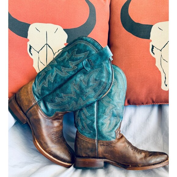 Roper "sidewinder" Cowboy Boots 8250 Turquoise and Brown Leather - Handmade in M - Picture 1 of 7